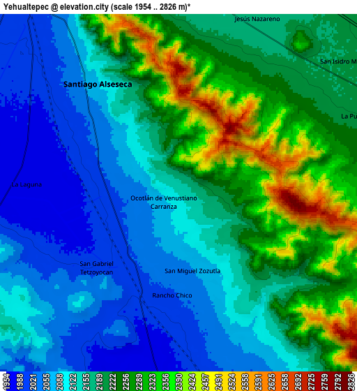 Zoom OUT 2x Yehualtepec, Mexico elevation map