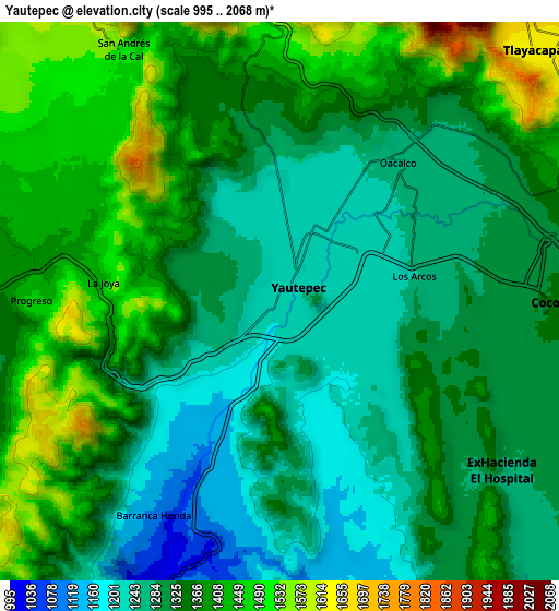 Zoom OUT 2x Yautepec, Mexico elevation map