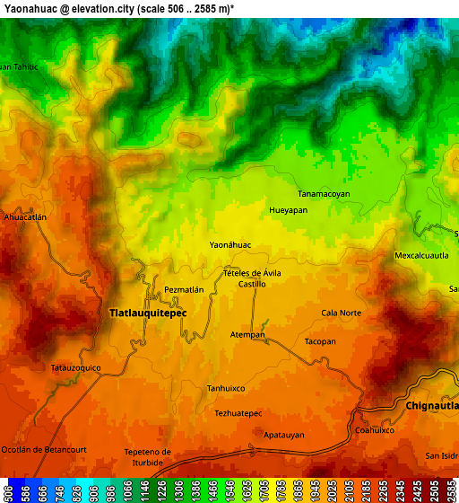 Zoom OUT 2x Yaonahuac, Mexico elevation map