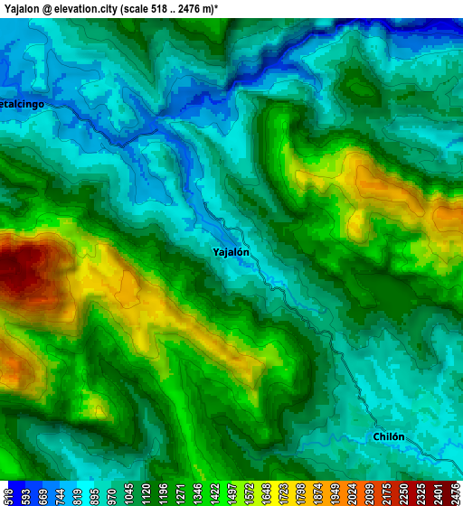 Zoom OUT 2x Yajalón, Mexico elevation map