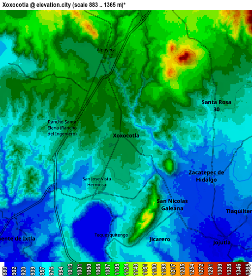 Zoom OUT 2x Xoxocotla, Mexico elevation map