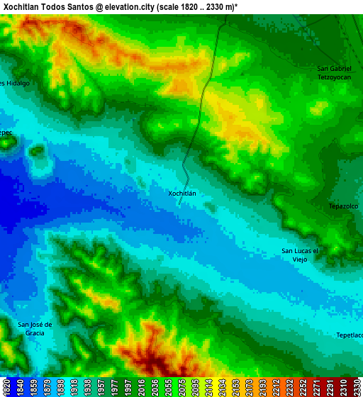 Zoom OUT 2x Xochitlan Todos Santos, Mexico elevation map