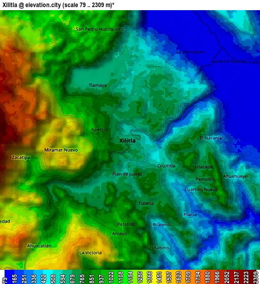 Zoom OUT 2x Xilitla, Mexico elevation map