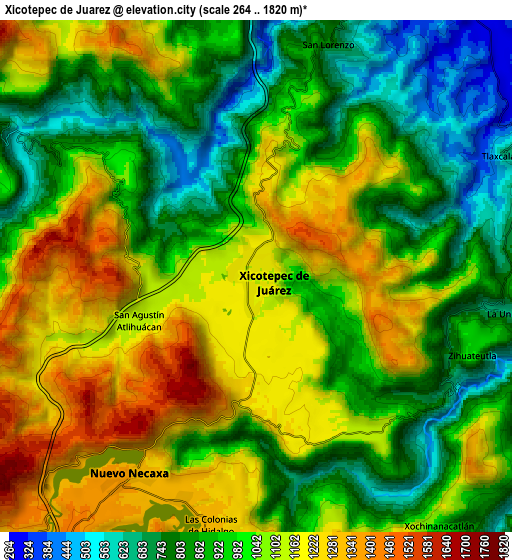 Zoom OUT 2x Xicotepec de Juárez, Mexico elevation map