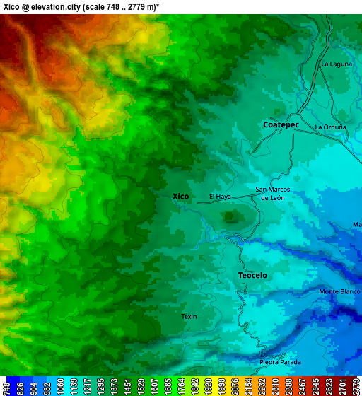 Zoom OUT 2x Xico, Mexico elevation map