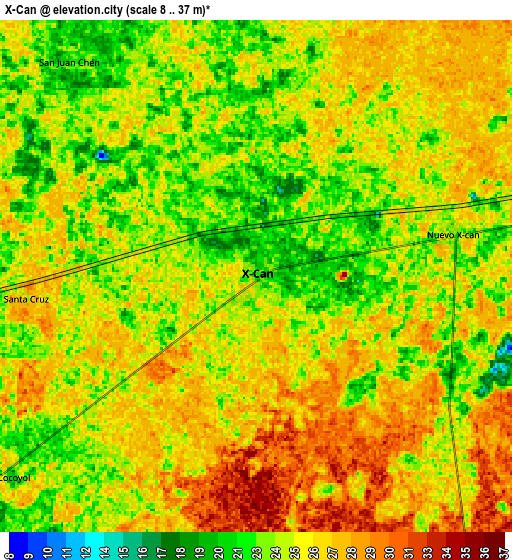 Zoom OUT 2x X-Cán, Mexico elevation map