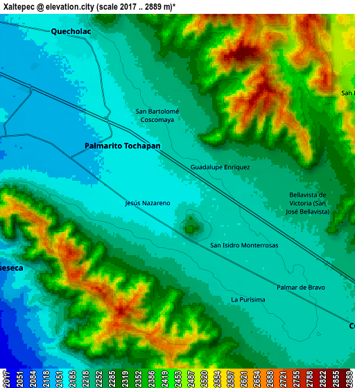 Zoom OUT 2x Xaltepec, Mexico elevation map