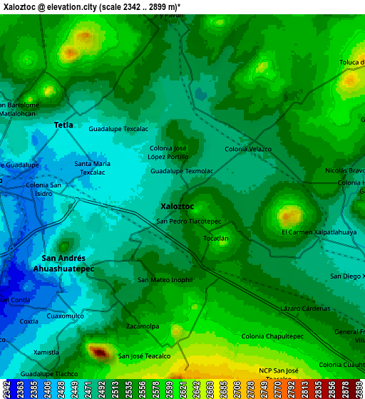 Zoom OUT 2x Xaloztoc, Mexico elevation map