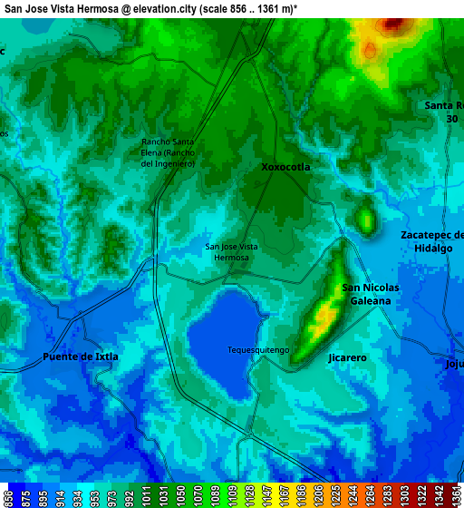 Zoom OUT 2x San José Vista Hermosa, Mexico elevation map