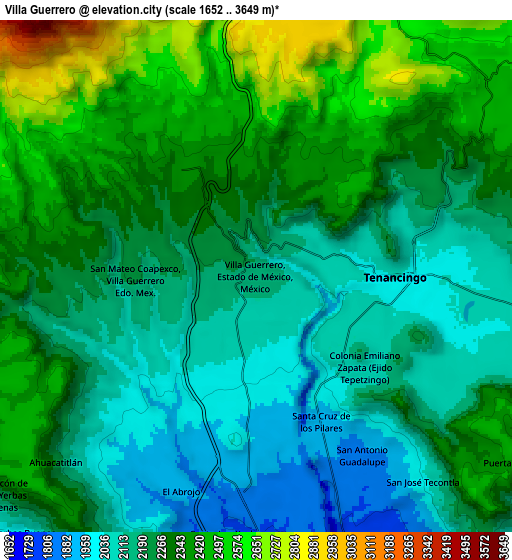 Zoom OUT 2x Villa Guerrero, Mexico elevation map