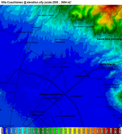 Zoom OUT 2x Villa Cuauhtémoc, Mexico elevation map