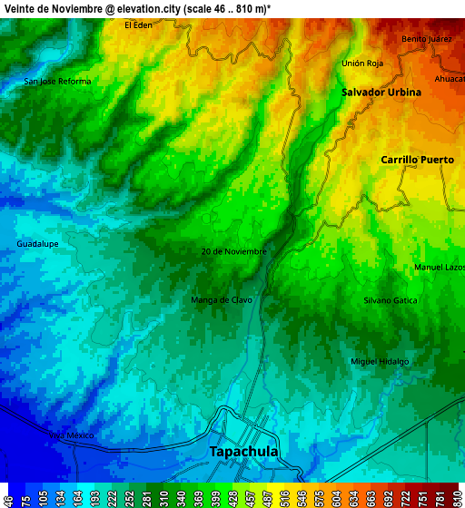 Zoom OUT 2x Veinte de Noviembre, Mexico elevation map