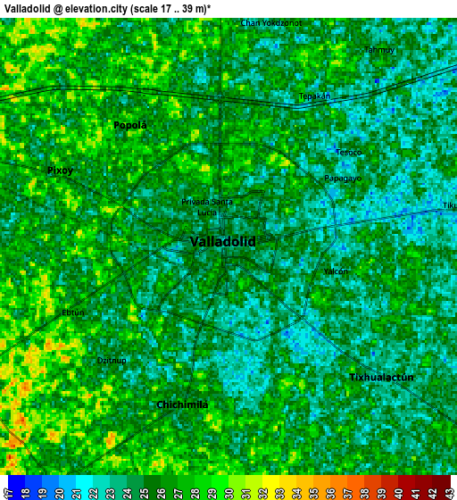 Zoom OUT 2x Valladolid, Mexico elevation map