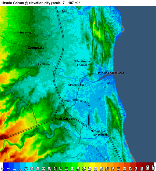 Zoom OUT 2x Úrsulo Galván, Mexico elevation map