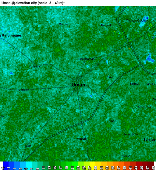 Zoom OUT 2x Uman, Mexico elevation map