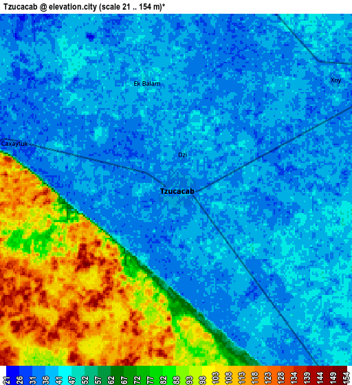 Zoom OUT 2x Tzucacab, Mexico elevation map
