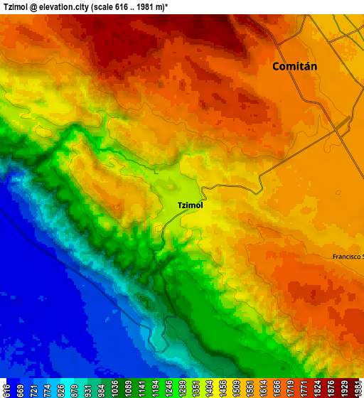 Zoom OUT 2x Tzimol, Mexico elevation map