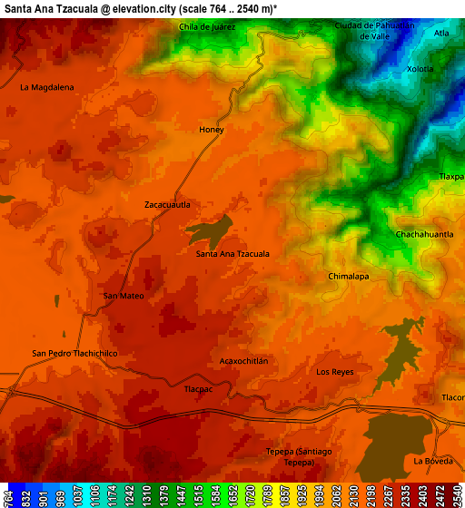 Zoom OUT 2x Santa Ana Tzacuala, Mexico elevation map