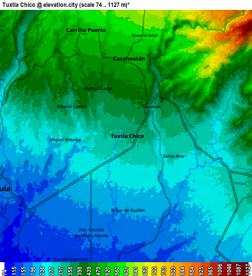 Zoom OUT 2x Tuxtla Chico, Mexico elevation map