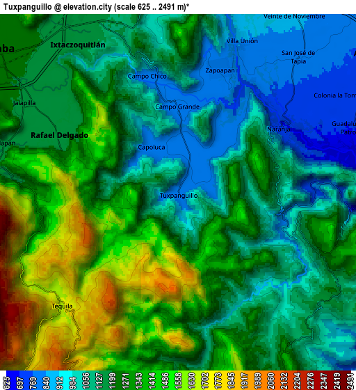 Zoom OUT 2x Tuxpanguillo, Mexico elevation map
