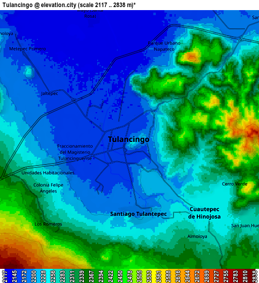 Zoom OUT 2x Tulancingo, Mexico elevation map