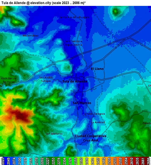 Zoom OUT 2x Tula de Allende, Mexico elevation map