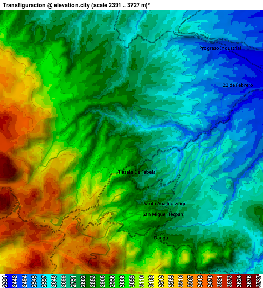 Zoom OUT 2x Transfiguración, Mexico elevation map