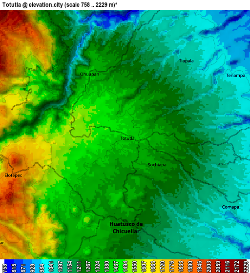 Zoom OUT 2x Totutla, Mexico elevation map