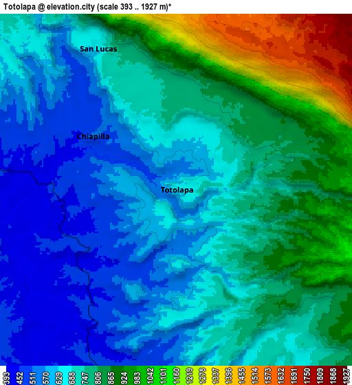 Zoom OUT 2x Totolapa, Mexico elevation map