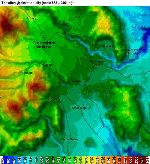 Zoom OUT 2x Tomatlán, Mexico elevation map