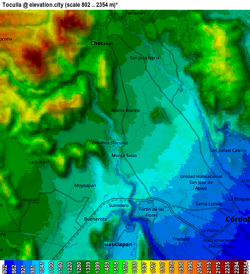 Zoom OUT 2x Tocuila, Mexico elevation map