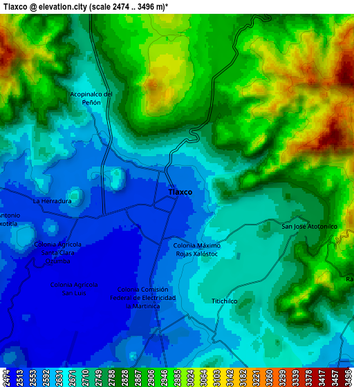 Zoom OUT 2x Tlaxco, Mexico elevation map