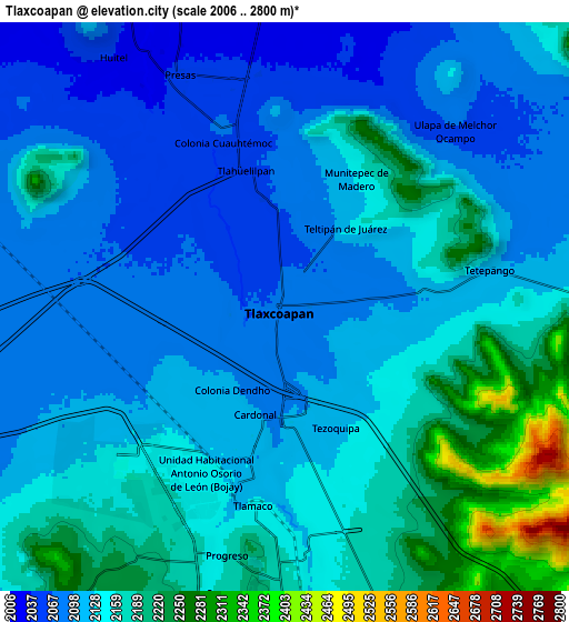 Zoom OUT 2x Tlaxcoapan, Mexico elevation map