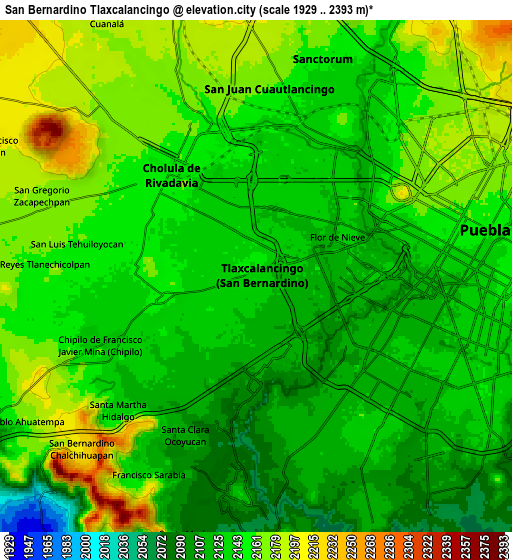 Zoom OUT 2x San Bernardino Tlaxcalancingo, Mexico elevation map