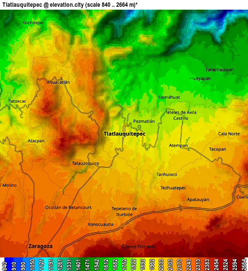 Zoom OUT 2x Tlatlauquitepec, Mexico elevation map