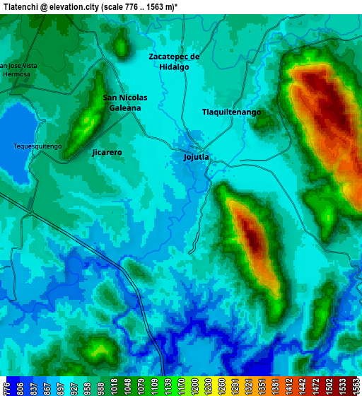 Zoom OUT 2x Tlatenchi, Mexico elevation map