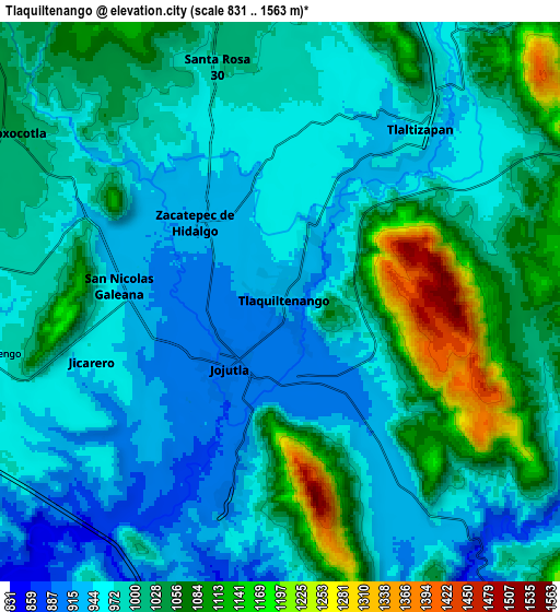 Zoom OUT 2x Tlaquiltenango, Mexico elevation map