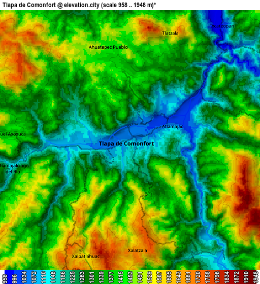 Zoom OUT 2x Tlapa de Comonfort, Mexico elevation map