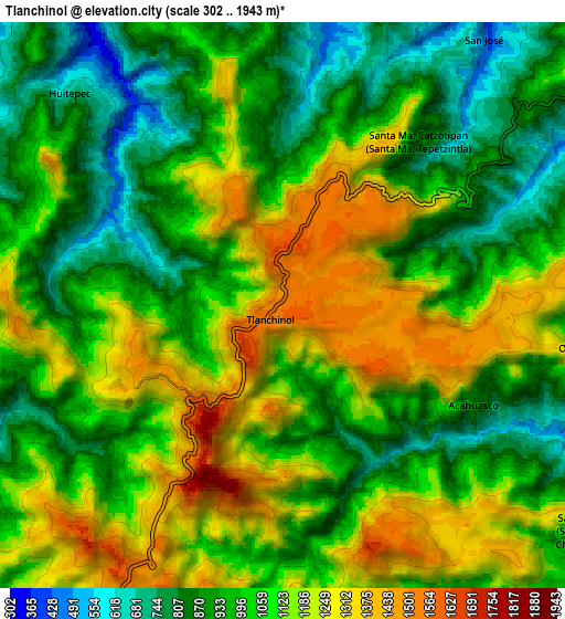 Zoom OUT 2x Tlanchinol, Mexico elevation map