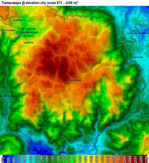 Zoom OUT 2x Tlamacazapa, Mexico elevation map