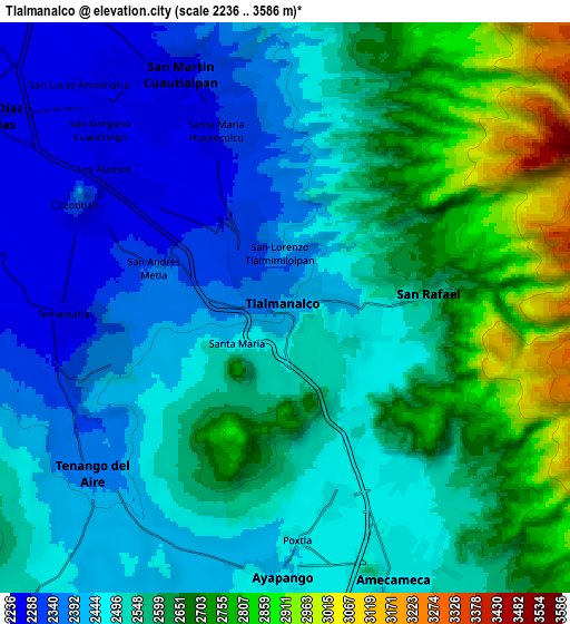 Zoom OUT 2x Tlalmanalco, Mexico elevation map