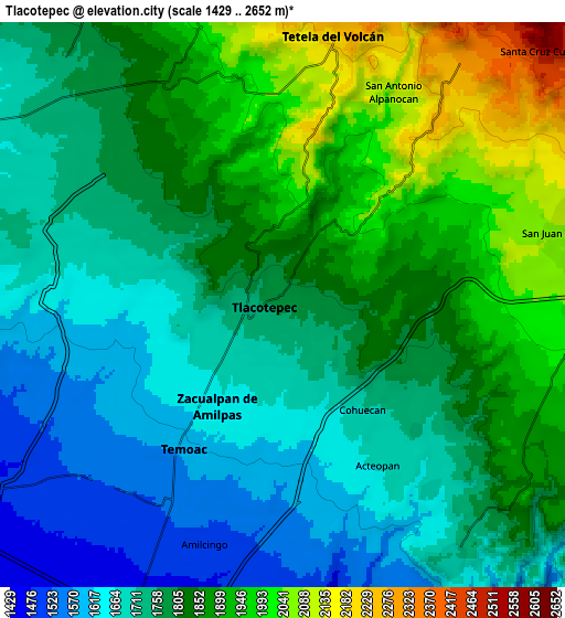 Zoom OUT 2x Tlacotepec, Mexico elevation map