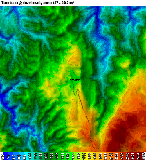 Zoom OUT 2x Tlacotepec, Mexico elevation map