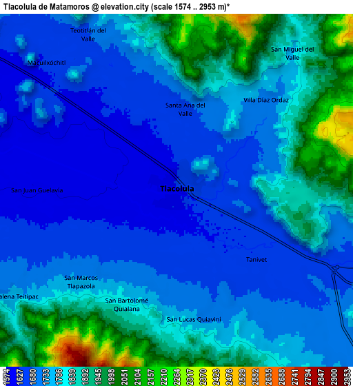 Zoom OUT 2x Tlacolula de Matamoros, Mexico elevation map