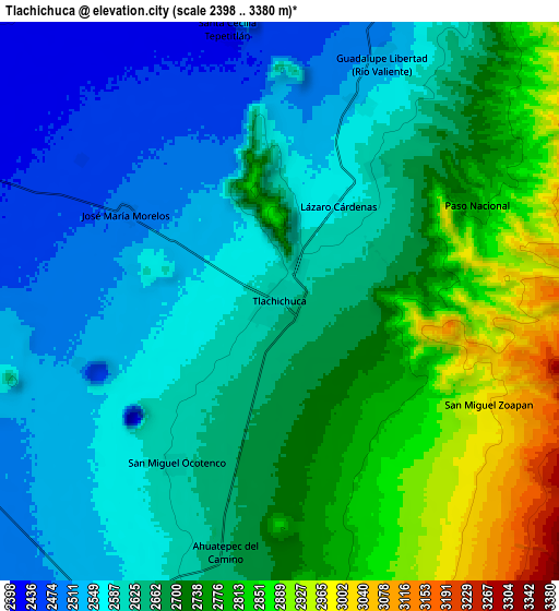 Zoom OUT 2x Tlachichuca, Mexico elevation map