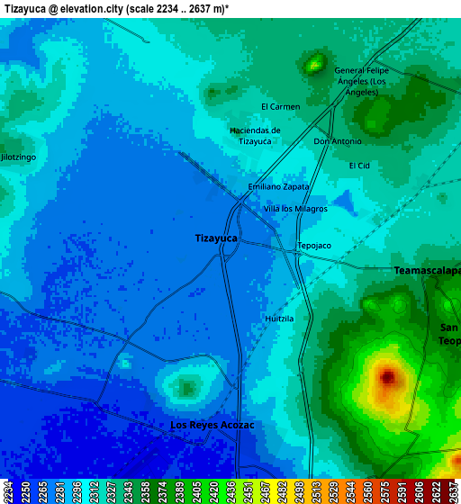 Zoom OUT 2x Tizayuca, Mexico elevation map