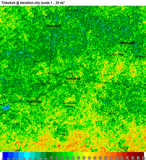 Zoom OUT 2x Tixkokob, Mexico elevation map