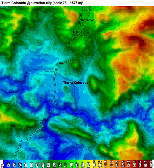 Zoom OUT 2x Tierra Colorada, Mexico elevation map