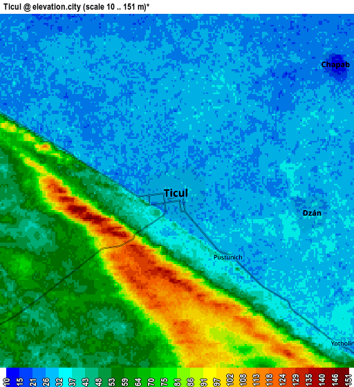 Zoom OUT 2x Ticul, Mexico elevation map