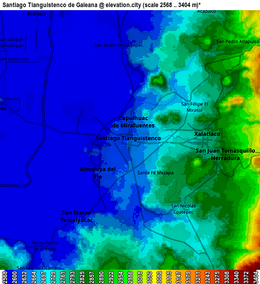 Zoom OUT 2x Santiago Tianguistenco de Galeana, Mexico elevation map